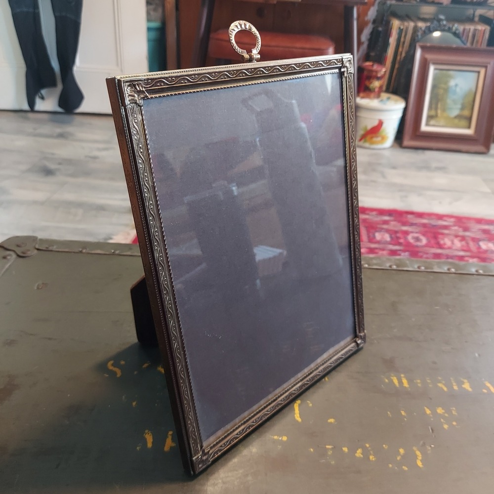 Vintage Brass 8x10 Picture Frame Ornate Embossed Scroll Border Easel Back Ring